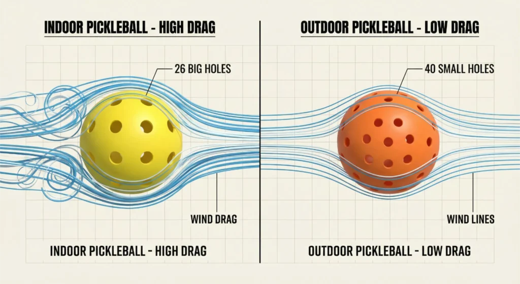 difference between indoor and outdoor pickleballs