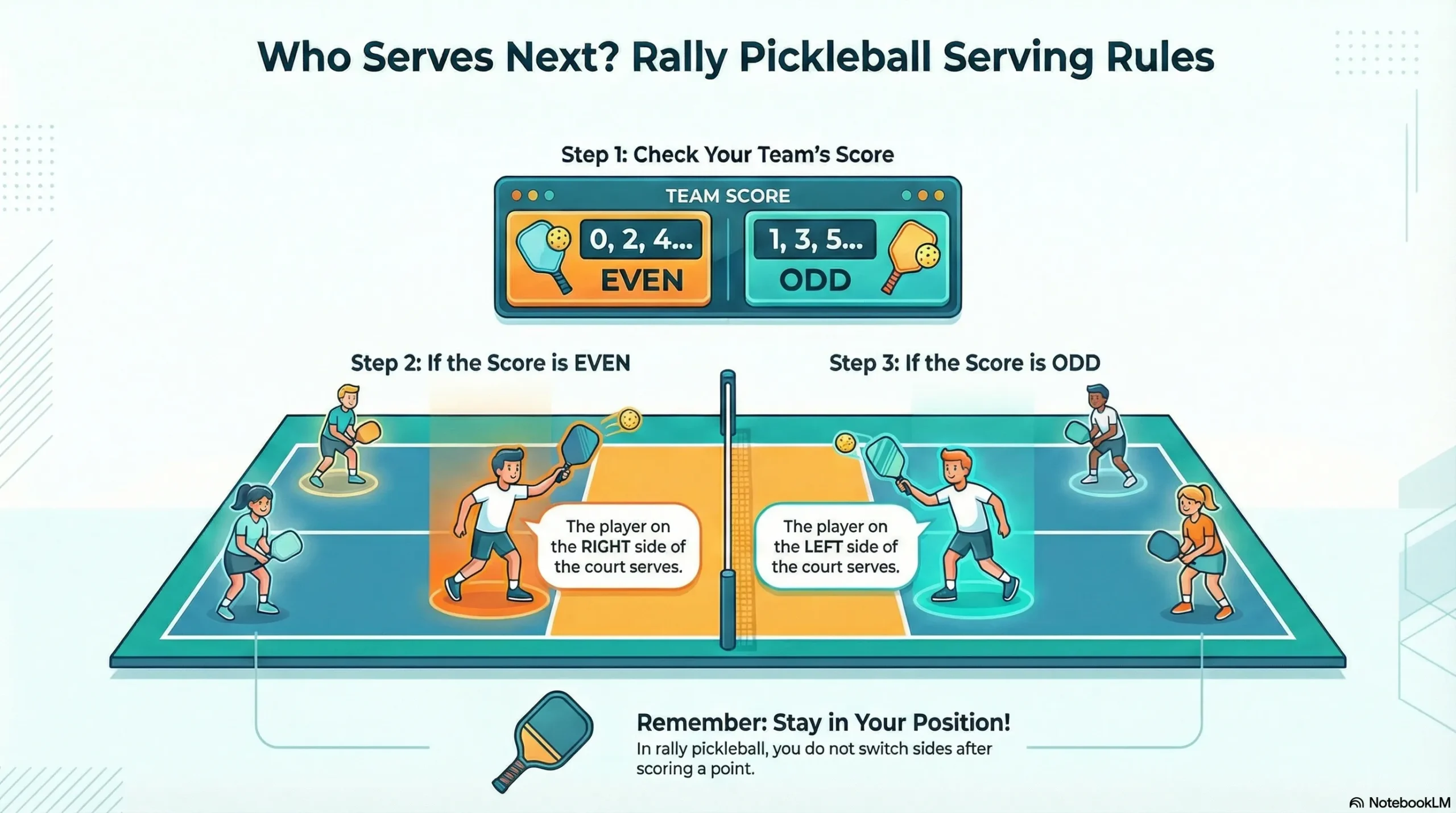 rally pickleball: If we don't switch sides, how do we determine who serves?