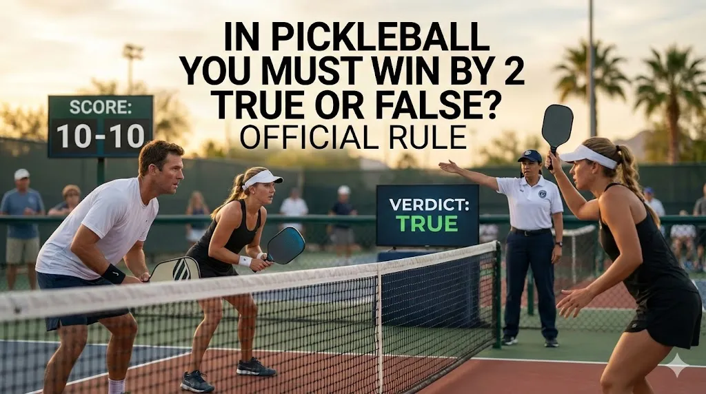 Pickleball match scoreboard showing a 10-10 tie, illustrating the official rule answer to the question: in pickleball you must win by 2 true or false.