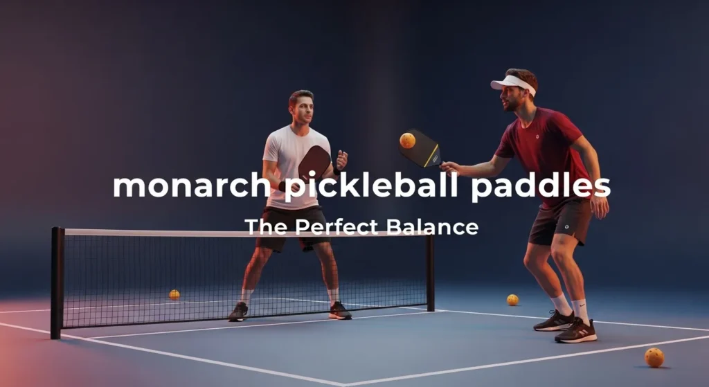 Two players competing on a court with Monarch pickleball paddles showing the perfect balance between power and control during a match.