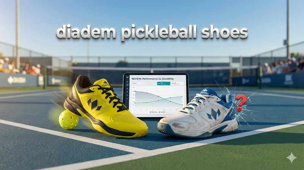 Diadem pickleball shoes Court Burst review showing performance versus durability comparison chart on court